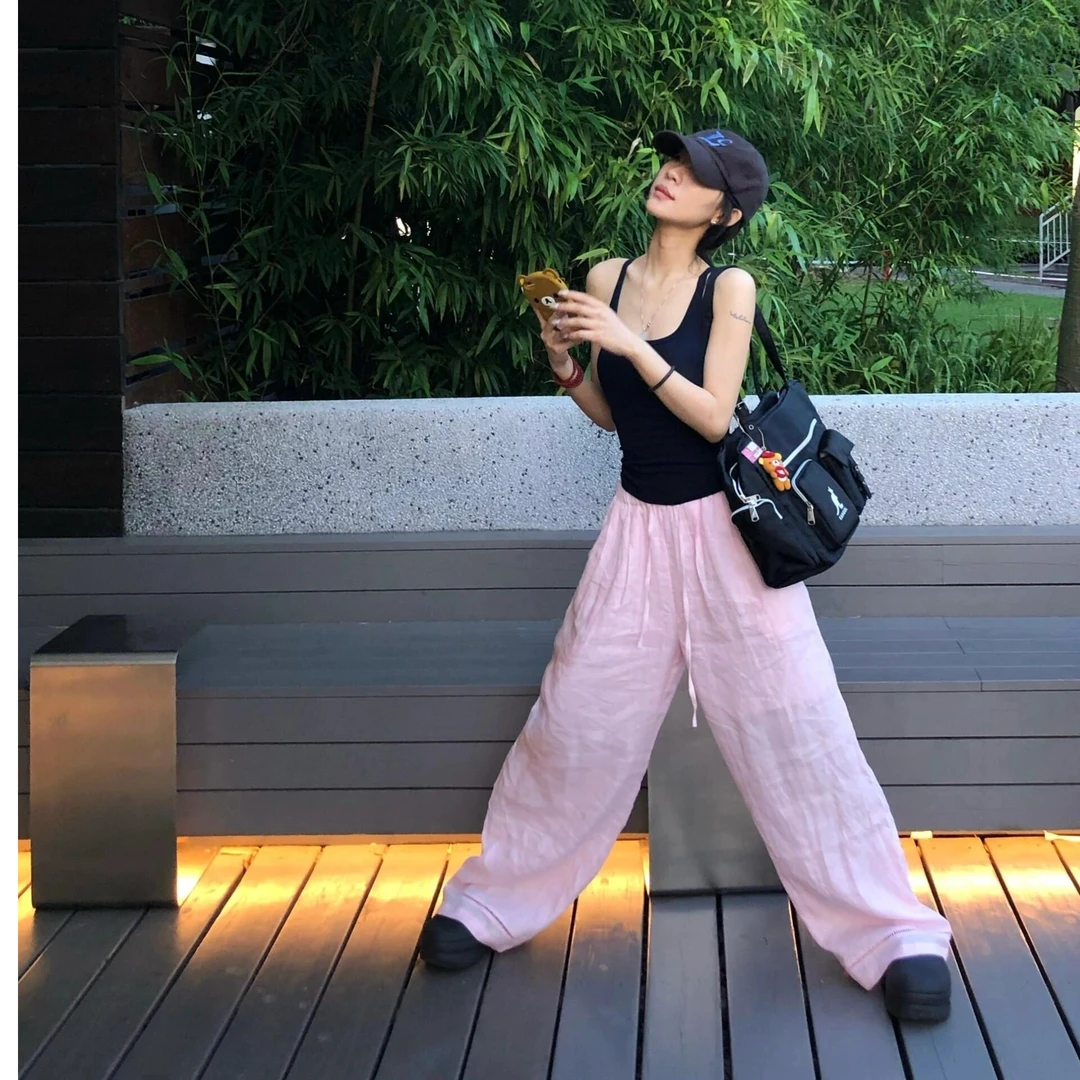 慵懒风时尚休闲时尚吊带上衣通勤显瘦运动网红洋气阔腿裤夏季卫裤