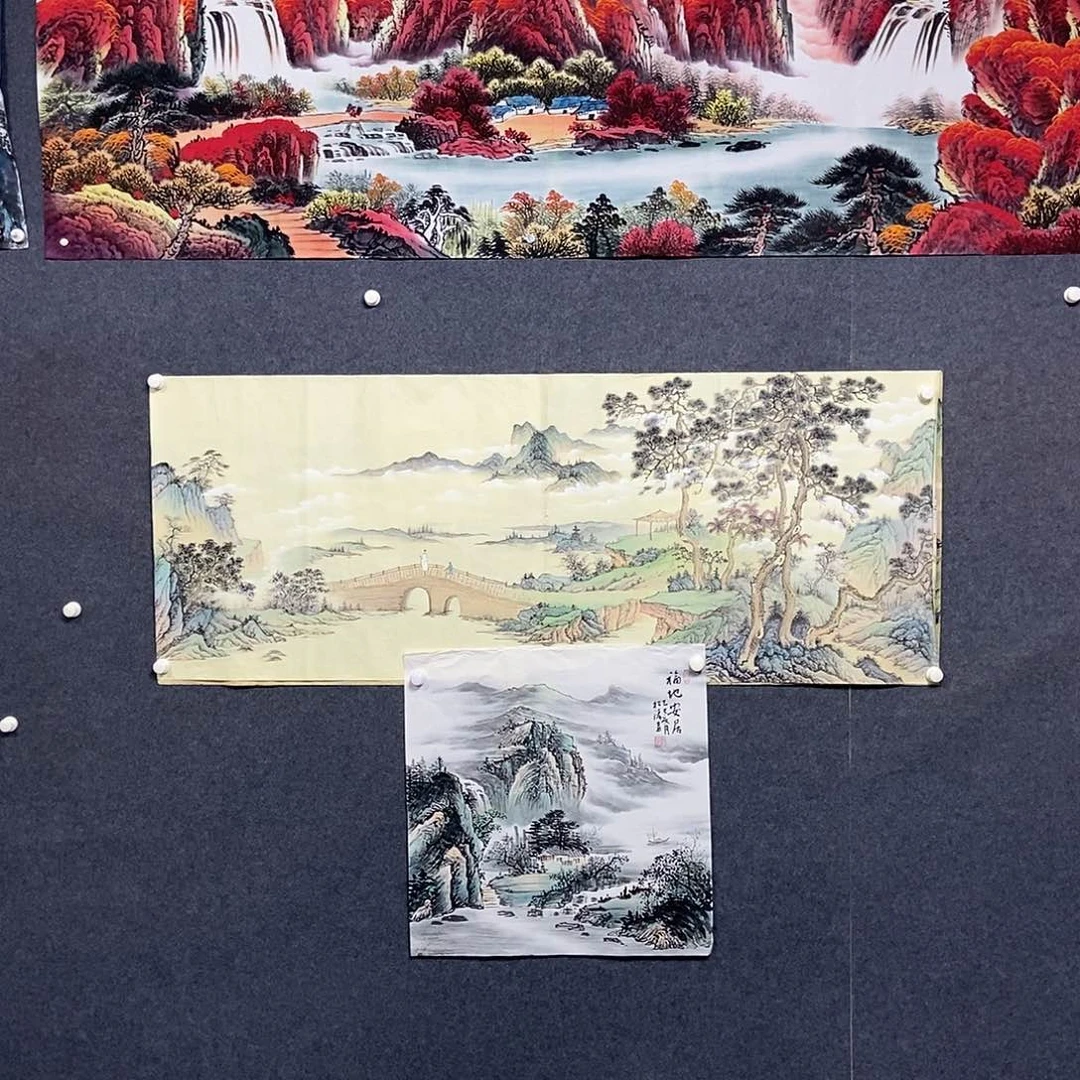 难***萱国画小六尺山水一副四尺斗方山水一副