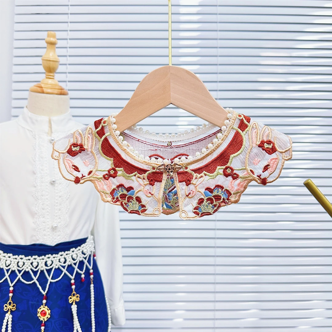 汉服马面裙中式红色领花婴幼儿童古装云肩装饰领围衬衣搭配假领子