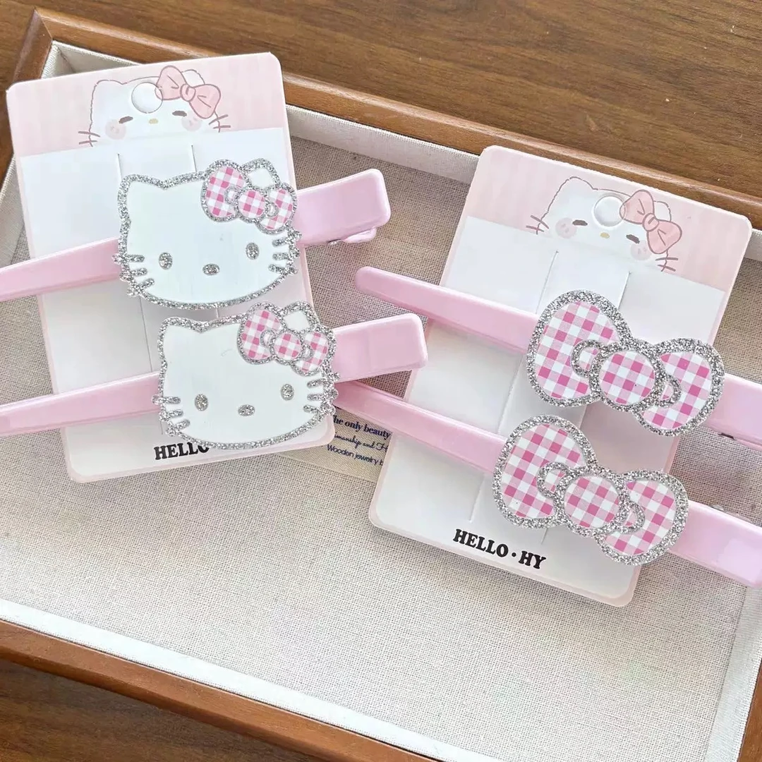 可爱卡通KT发夹无痕侧边刘海一字夹甜美少女心猫咪鸭嘴夹发饰头饰