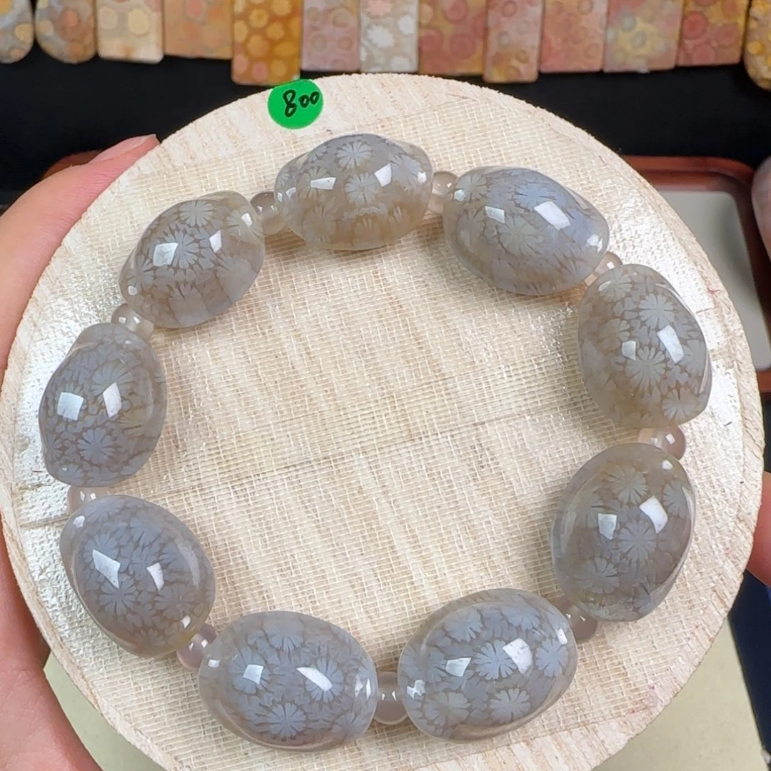 未镶嵌手链硅化玉蓝色果冻雏菊富甲
