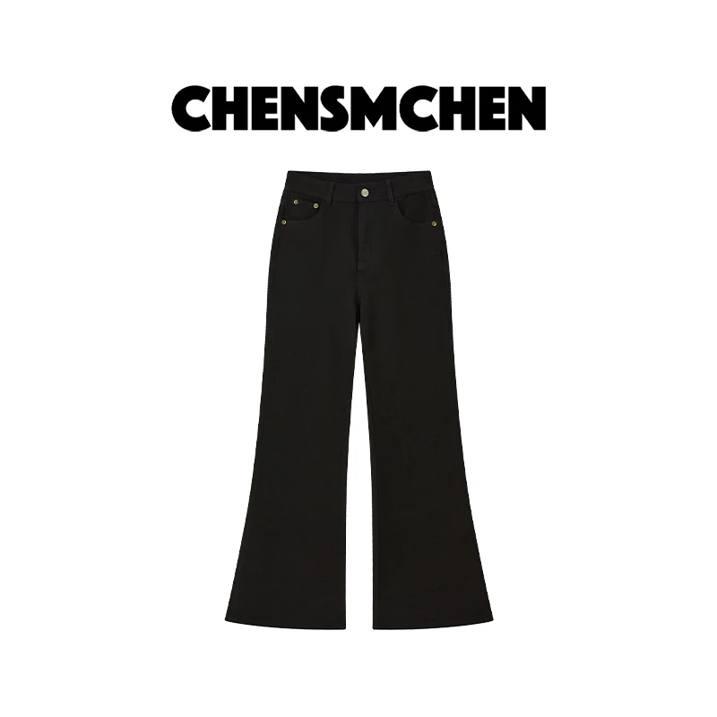 CHENSMCHEN 黑色简约纯色牛仔长裤女时尚气质显瘦裤子CSN6013WL