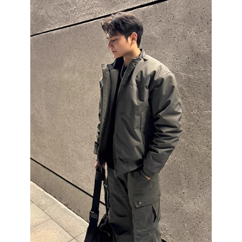 灰色三防教练夹克男春秋款cleanfit美式短款外套高级感立领棒球服