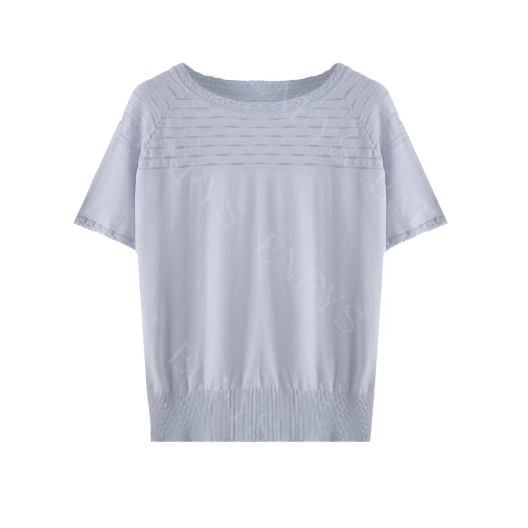 “云柔绵软”轻薄款蚕丝棉圆领提花针织衫短袖T恤上衣8503