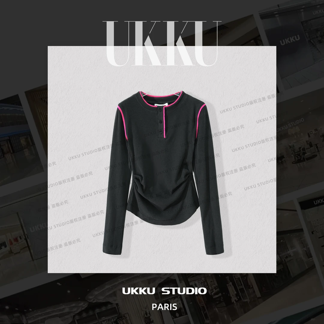 【UKKU】 航 时尚运动休闲小众圆领显瘦设计感长袖上衣614911