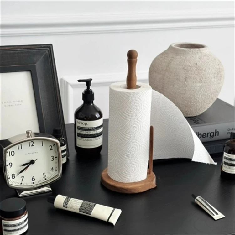 厨房纸巾抽纸收纳卷纸架高颜值木制纸架保鲜膜收纳架立式卷筒纸架