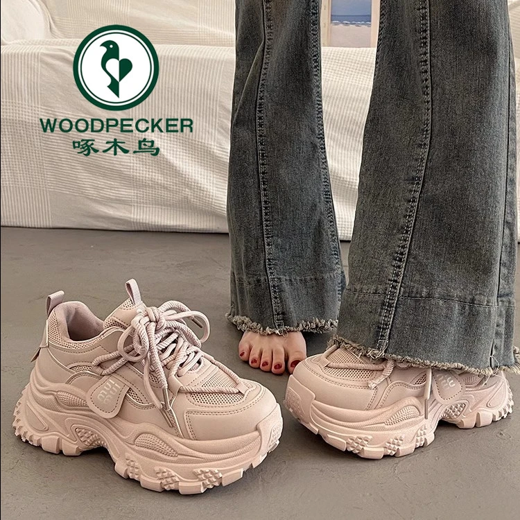 啄木鸟欧洲站爆款显脚小厚底2025夏季新款老爹鞋女休闲增高运动鞋