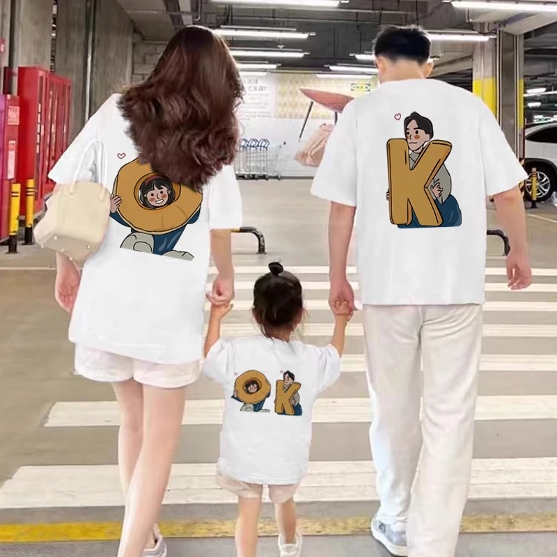 母女子高端亲子装一家三口四口2025新款超火童装纯棉短袖t恤夏装