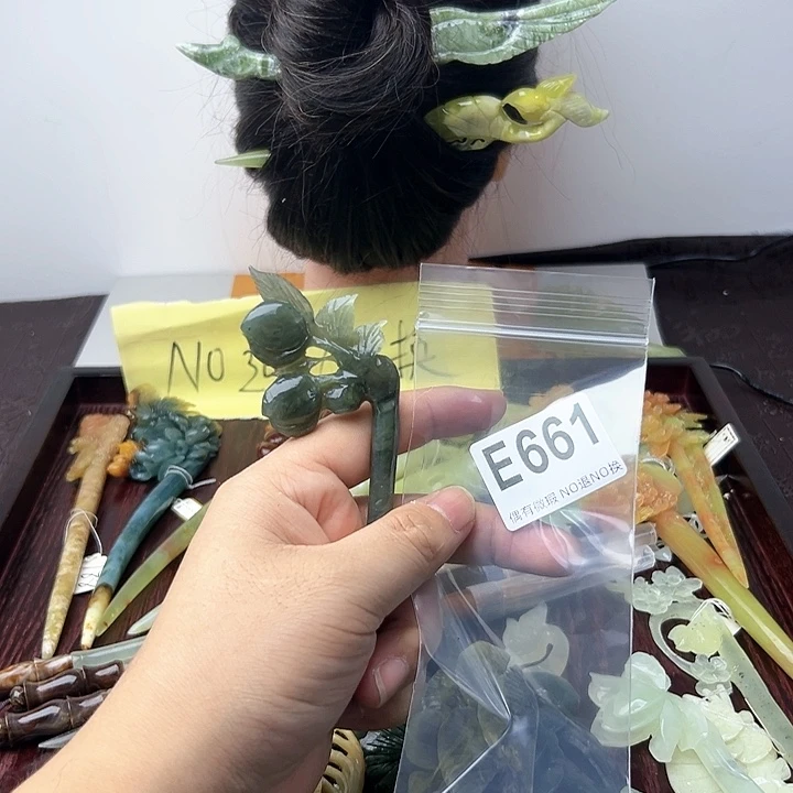 蛇纹石玉发饰合金冷***夜