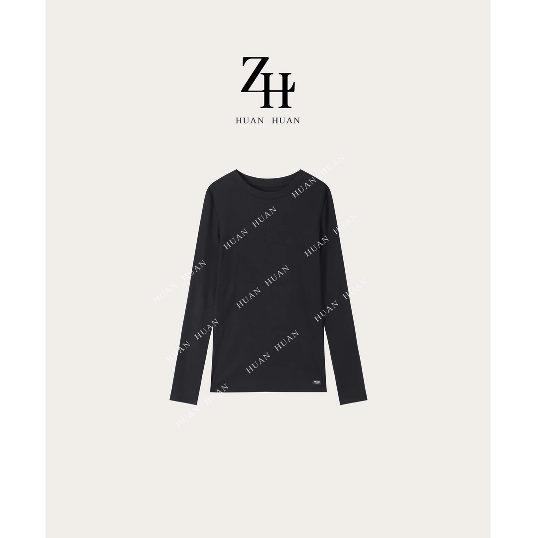 【ZH】高级感纯色修身百搭打底圆领长袖T恤上衣 15SW-1132