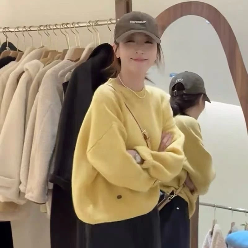 超好看圆领厚实长袖毛衣2025年软糯慵懒风休闲百搭针织打底衫上衣