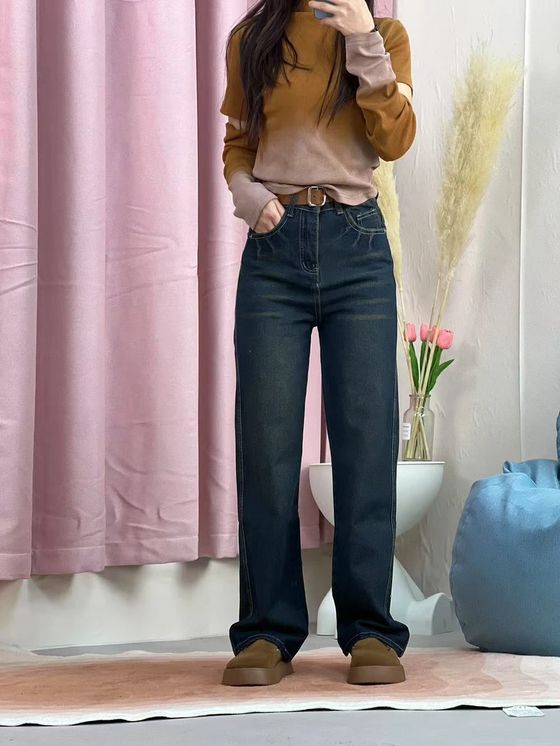 【清清专属】水泥灰灰猫抓纹时尚小个子专属宽松显瘦窄版阔腿裤女