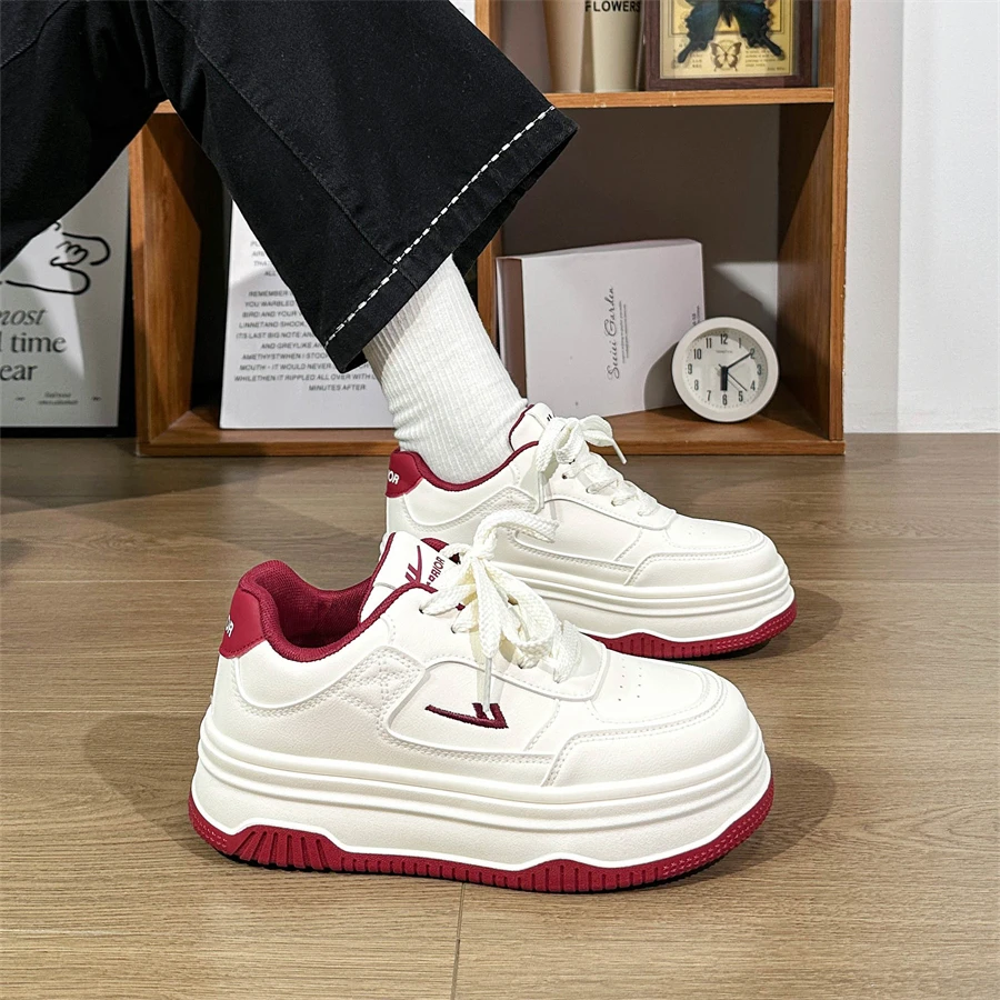 Warrior/回力酒红板鞋女款新款百搭爆款厚底小白鞋轻便学生休闲鞋