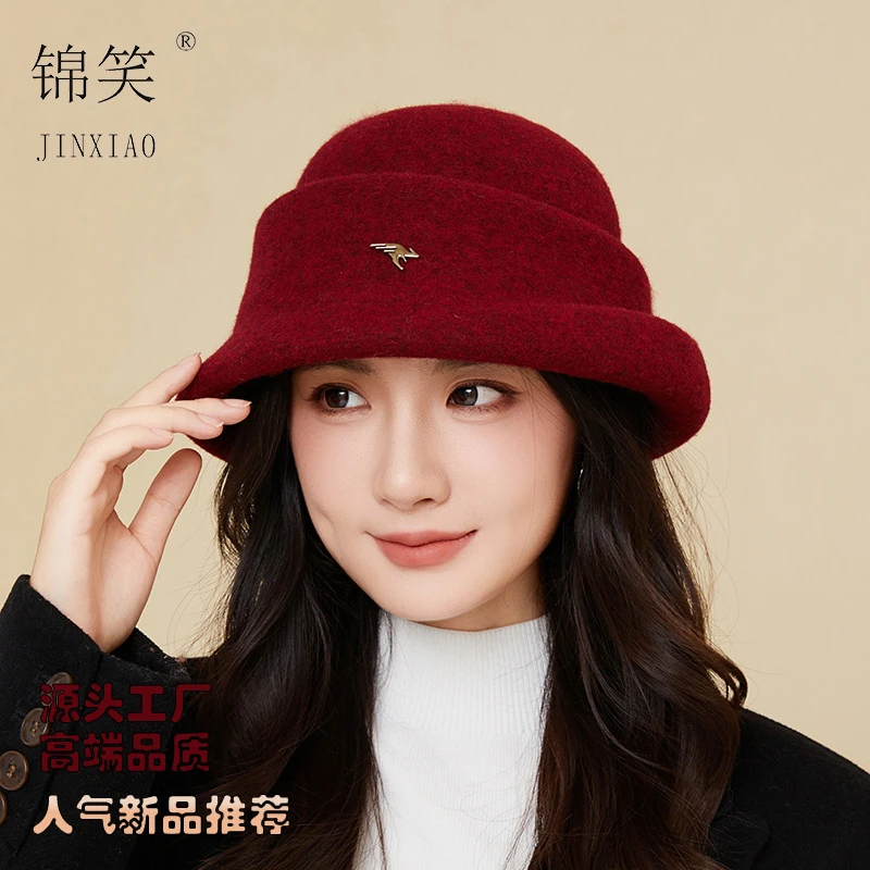 时尚高品质礼帽女秋冬季羊毛呢保暖盆帽千金气质优雅显帽子女秋冬