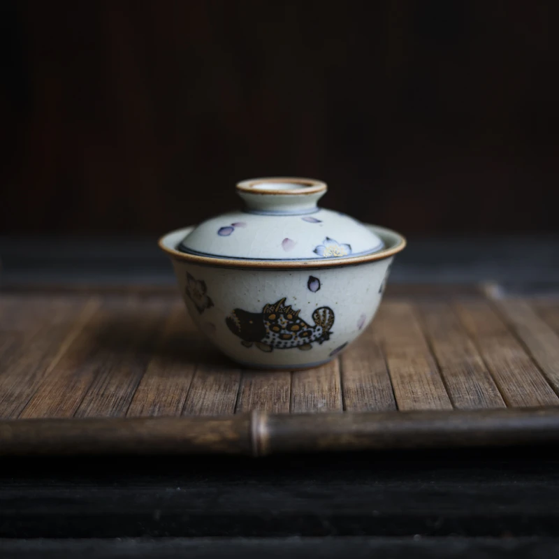 【所谓】朴云堂-描金深海鱼-盖碗茶具(100ml)（朴碗0145）