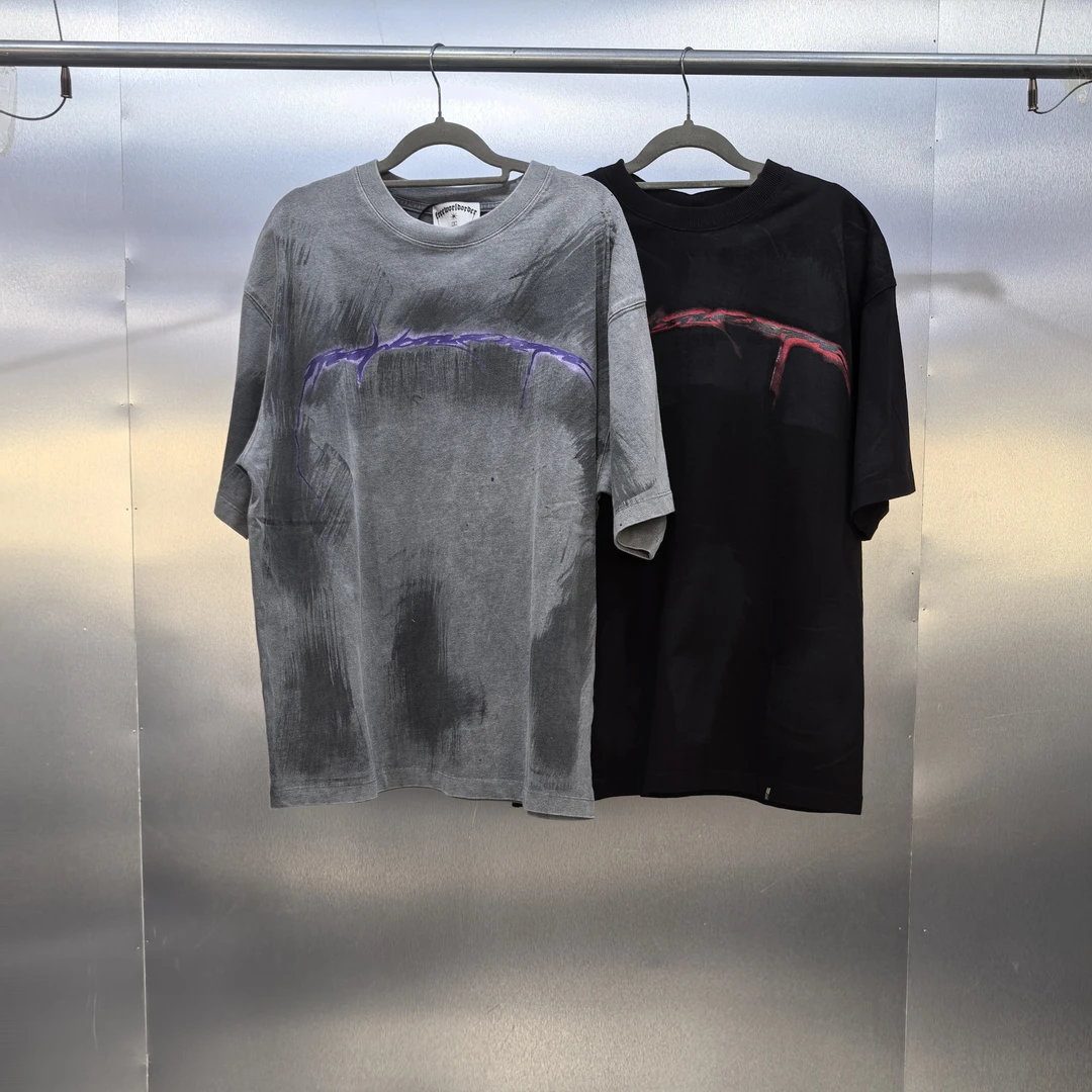 C04(ST)-32128-FRE夏款复古美式做旧晕染宽松百搭休闲T恤