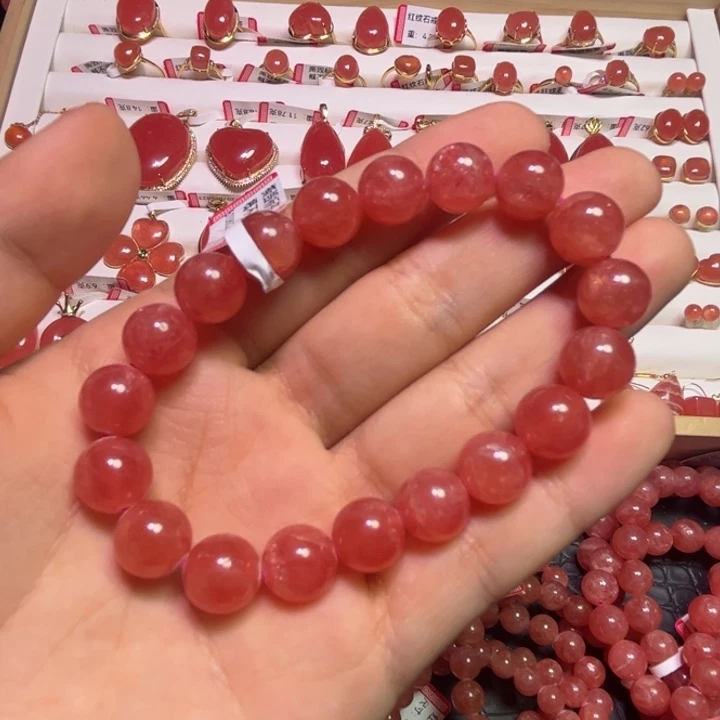 菱锰矿（红纹石）未镶嵌手串冰种10mm