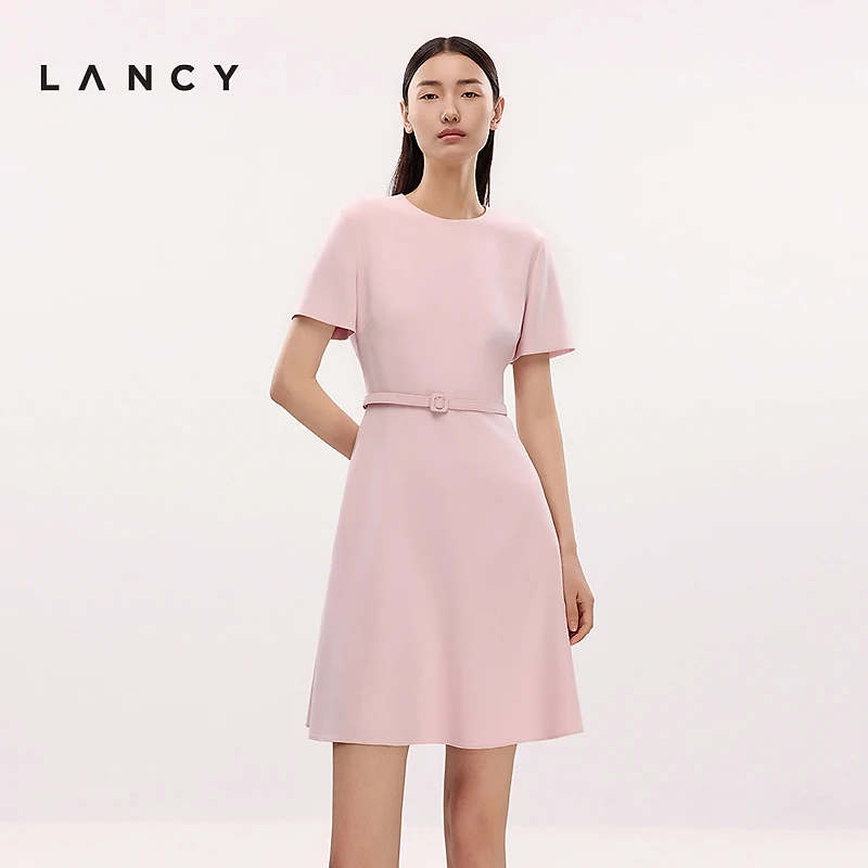 【三醋酸】LANCY/朗姿2025夏季新款气质显瘦收腰A字简约连衣裙