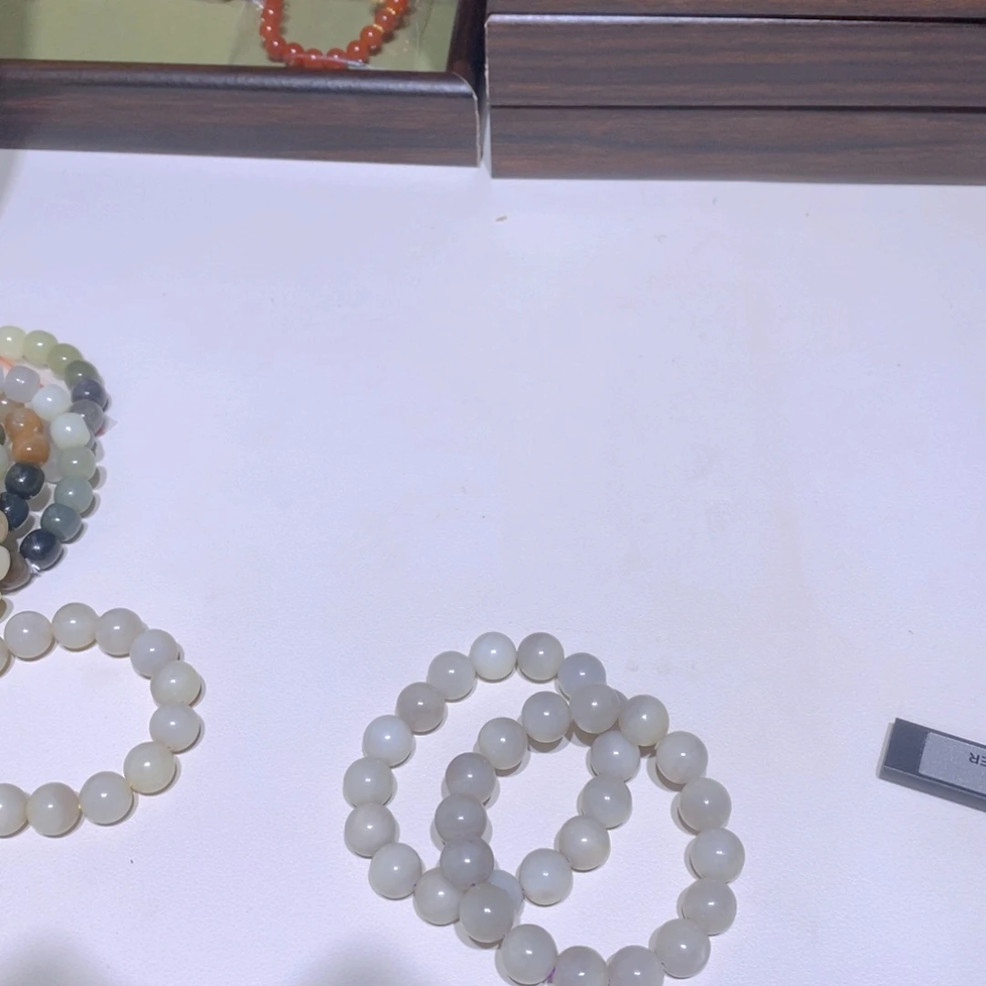 和田玉未镶嵌手链大颗粒烟紫灰