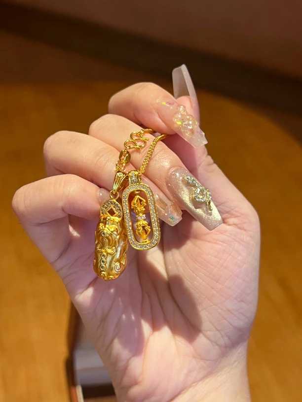 铜合金锆石项链 诗公主新中式国风貔貅金刚小杵镀K金项链金色饰品