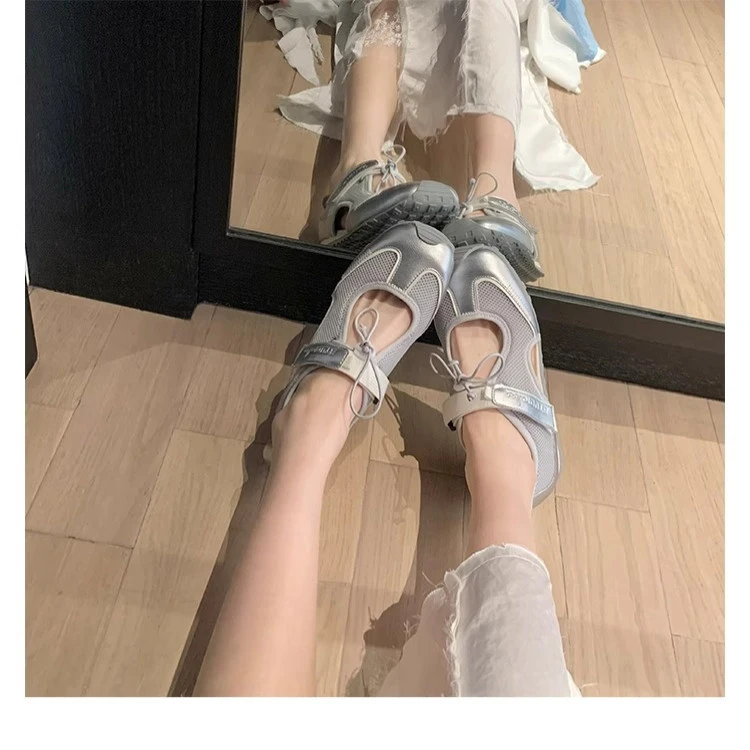 羊皮版~新款丑萌休闲凉鞋女运动机能风玛丽珍鞋女芭蕾魔术贴单鞋