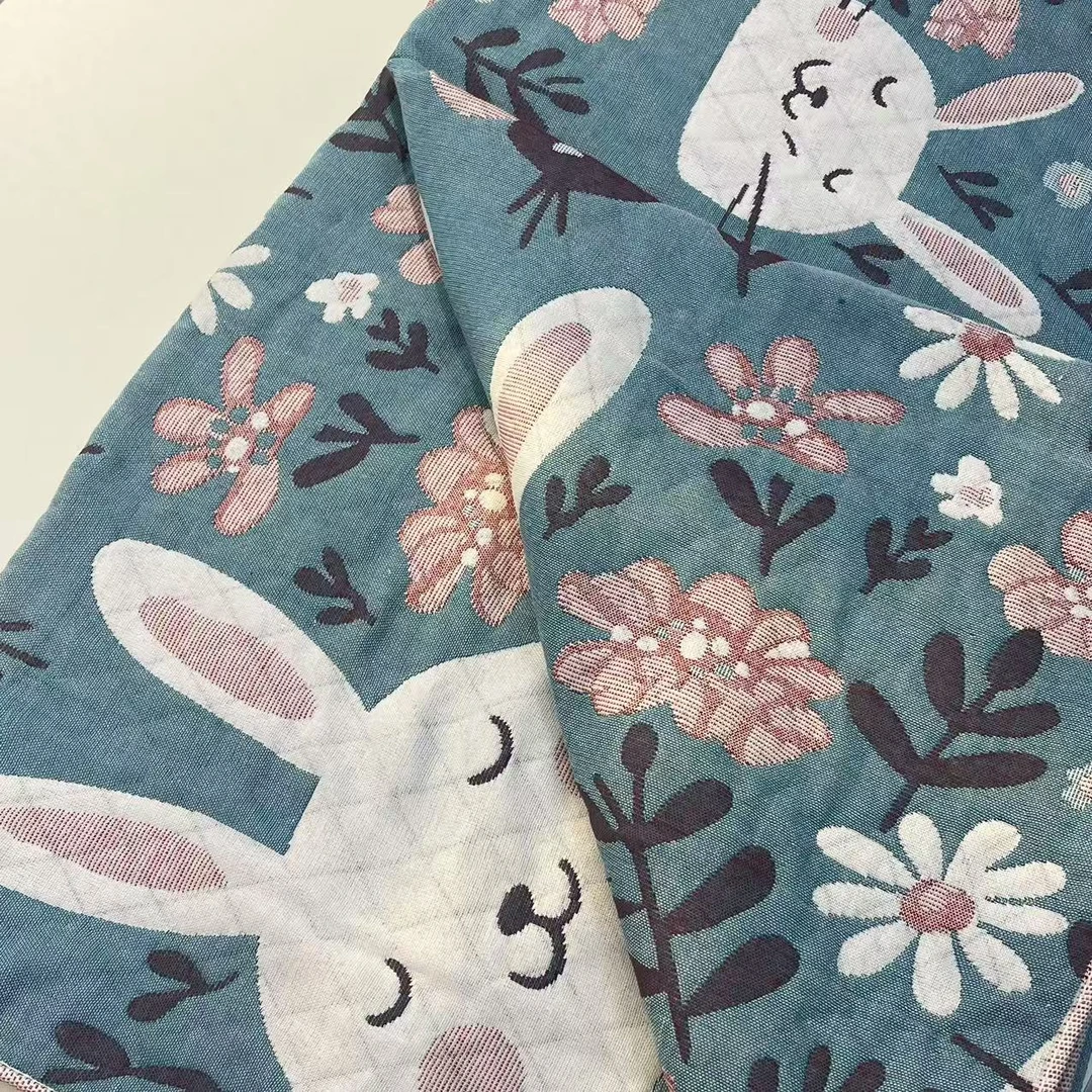 【盖毯】四季通用多层纱布150*200cm 蓝色小兔