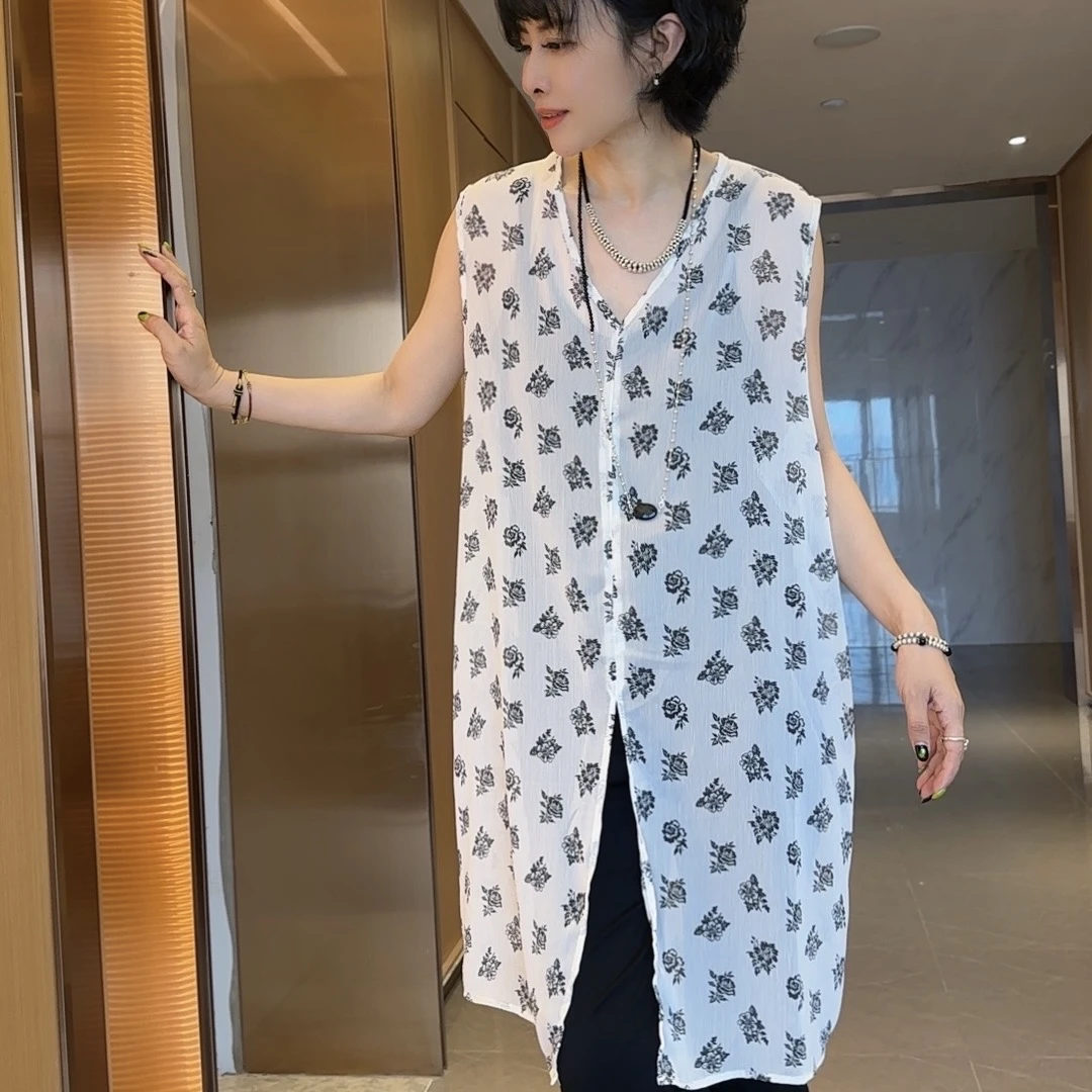 【芬芬姐精选】春夏时尚薄款碎花宽松休闲百搭天丝背心768