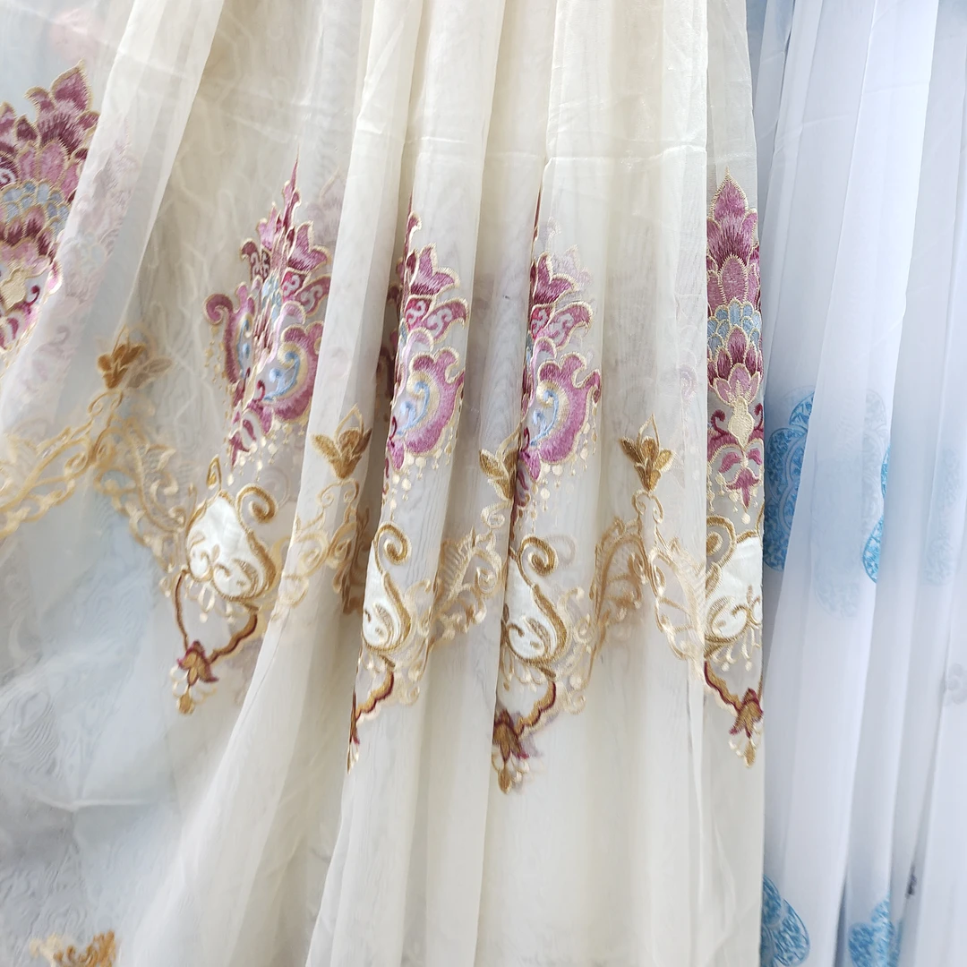 1830米色欧花刺绣纱帘宽5米高度2.71米挂钩款a5