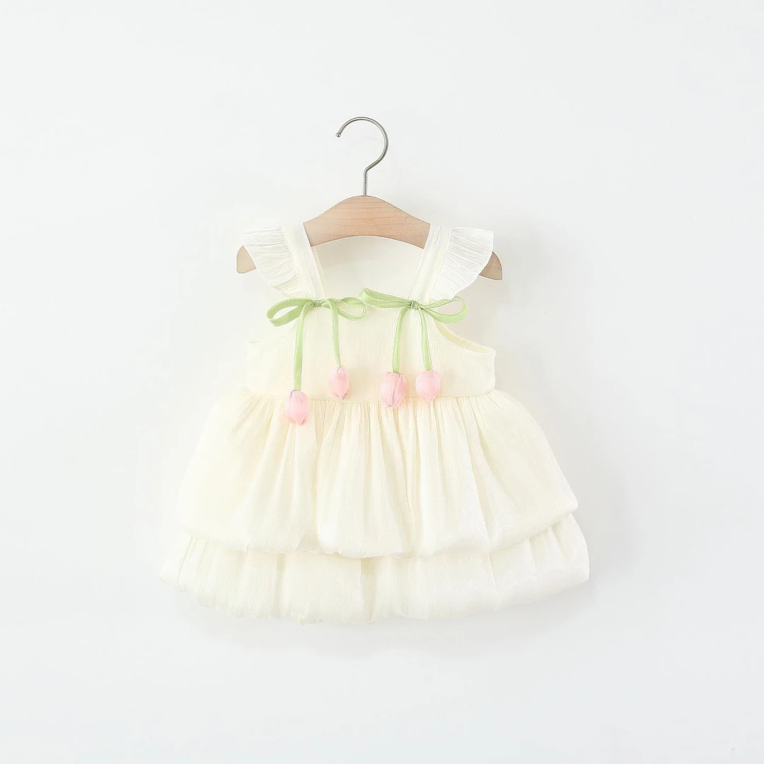 童装女童连衣裙夏季儿童宝宝郁金香吊带背心裙小童夏装水母公主裙