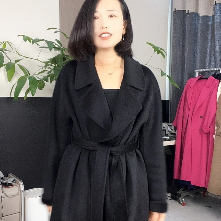 双面呢大衣M码黑色