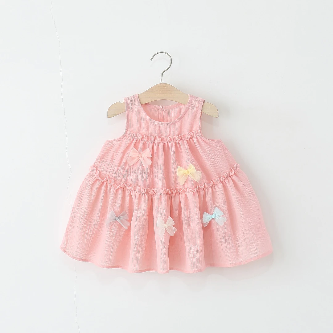 女童连衣裙夏季儿童小女孩蝴蝶结公主裙子洋气婴儿宝宝夏装背心裙