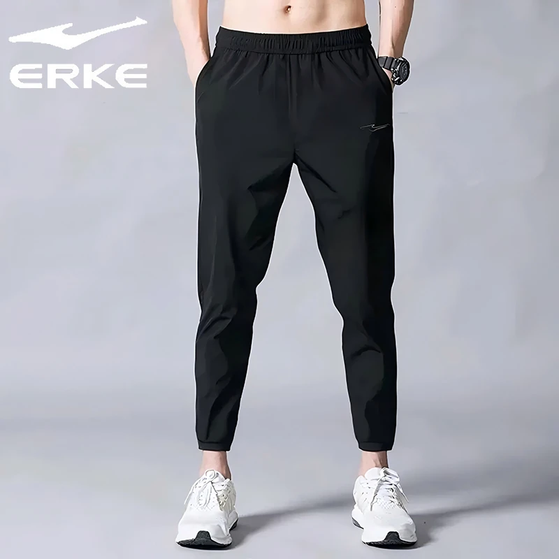 erke/鸿星尔克裤子男2025夏速干运动裤束脚九分裤男款透气休闲裤