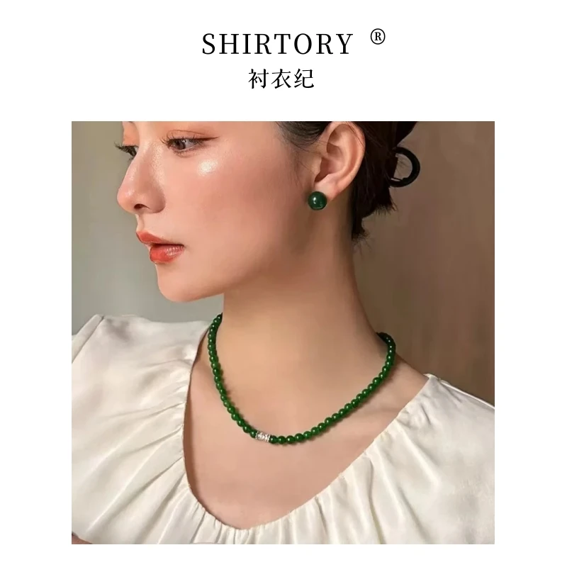 钛钢珐琅项链  中国风复古气质款钛钢珐琅项 百搭绿色项链
