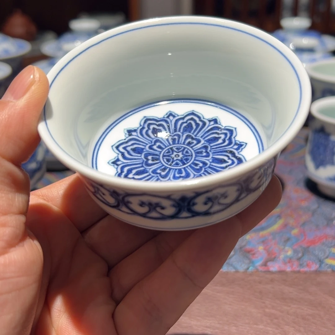 杯青花宝相莲花金鳞盏口径约8.8厘米