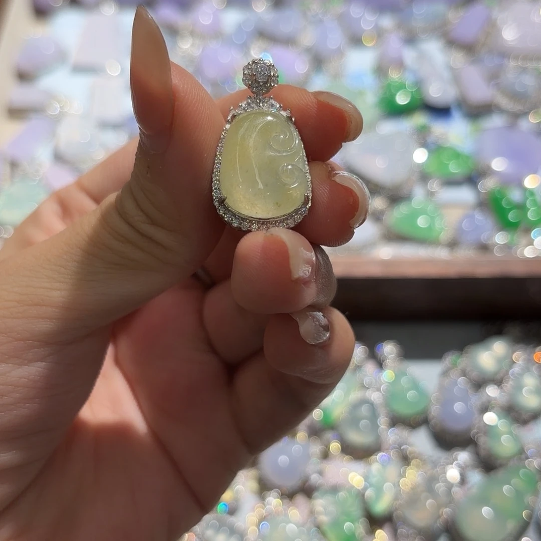 翡翠银S925镶嵌吊坠(不含链)