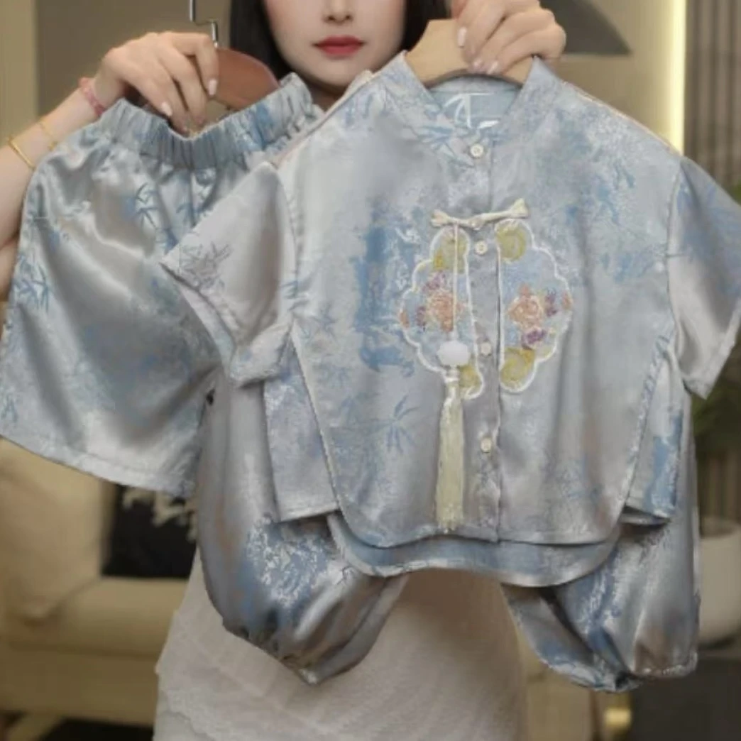 男童女童夏竹影悠悠中国风汉服唐装套装周岁礼服