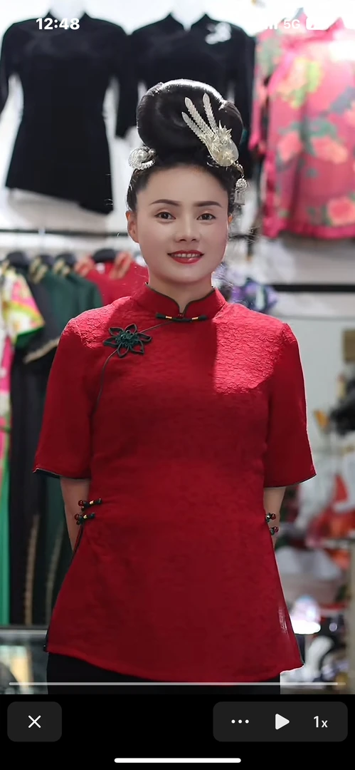 雷山苗族修身枣红色短袖改良旗袍上衣中国风女装