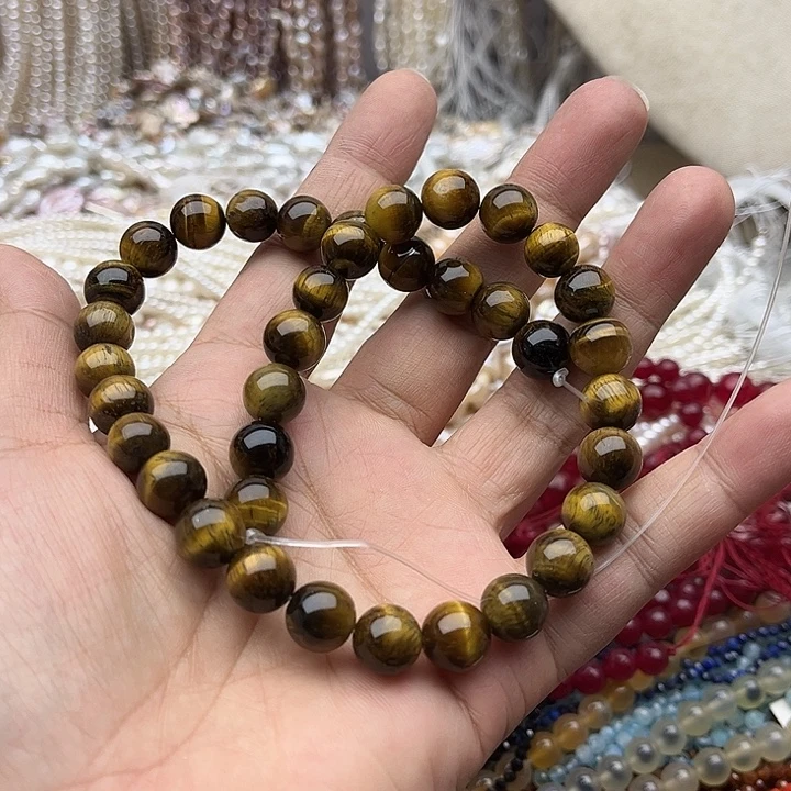 玛瑙/玉髓未镶嵌珠宝半成品一条10mm左右虎眼石