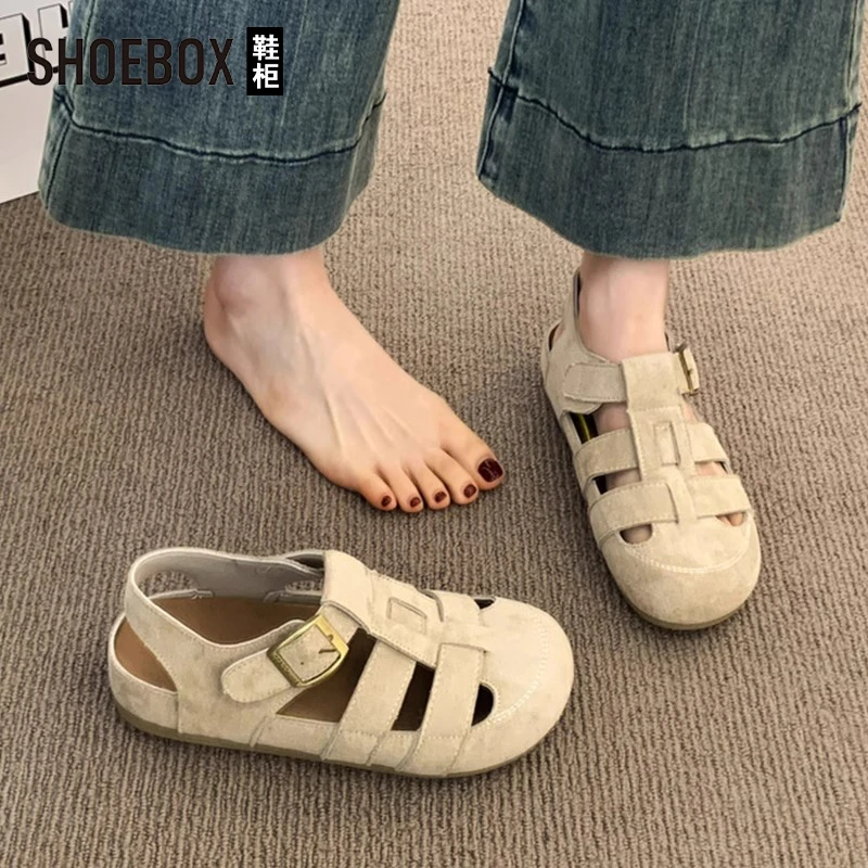 达芙妮集团旗下包头凉鞋女款2025新款夏季高级感超火百搭罗马鞋子