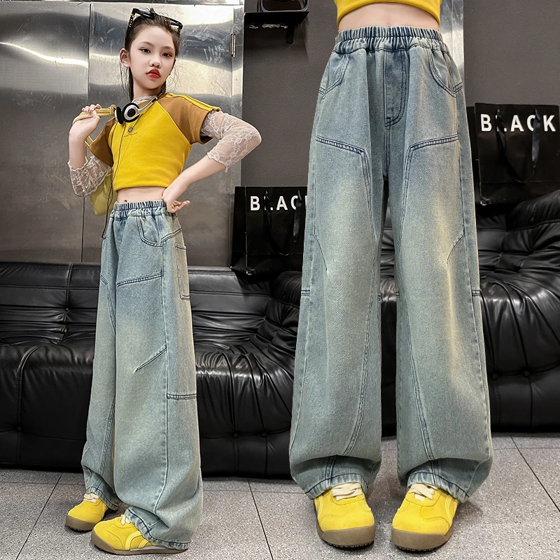 女童牛仔裤阔腿裤春夏季2025新款爆款洋气时髦女孩大儿童装薄长裤