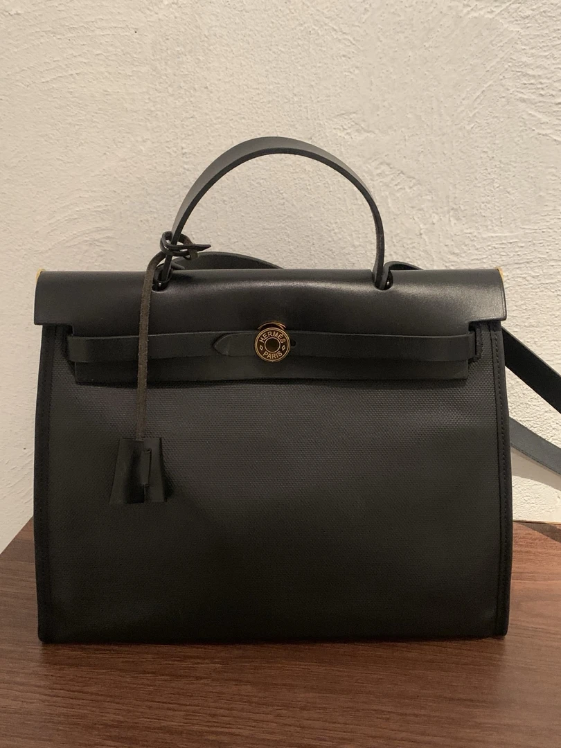 99新 Hermes/爱马仕 黑金防水布herbag31 B刻 二店/12185111