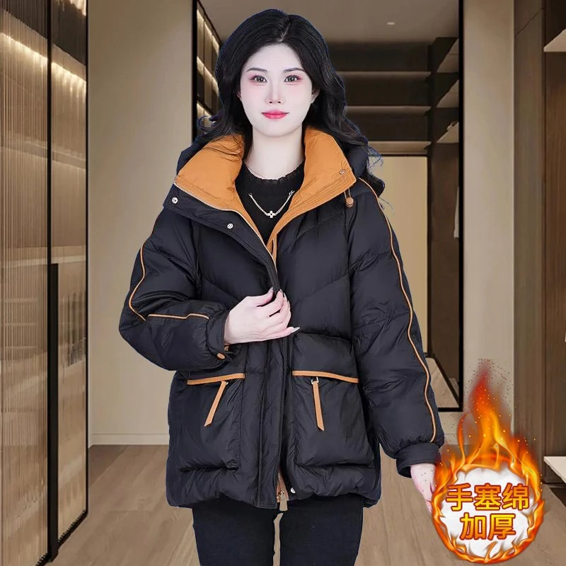 香朵儿韩版宽松连帽棉服女款2026冬季新款高级感加厚休闲显瘦棉袄