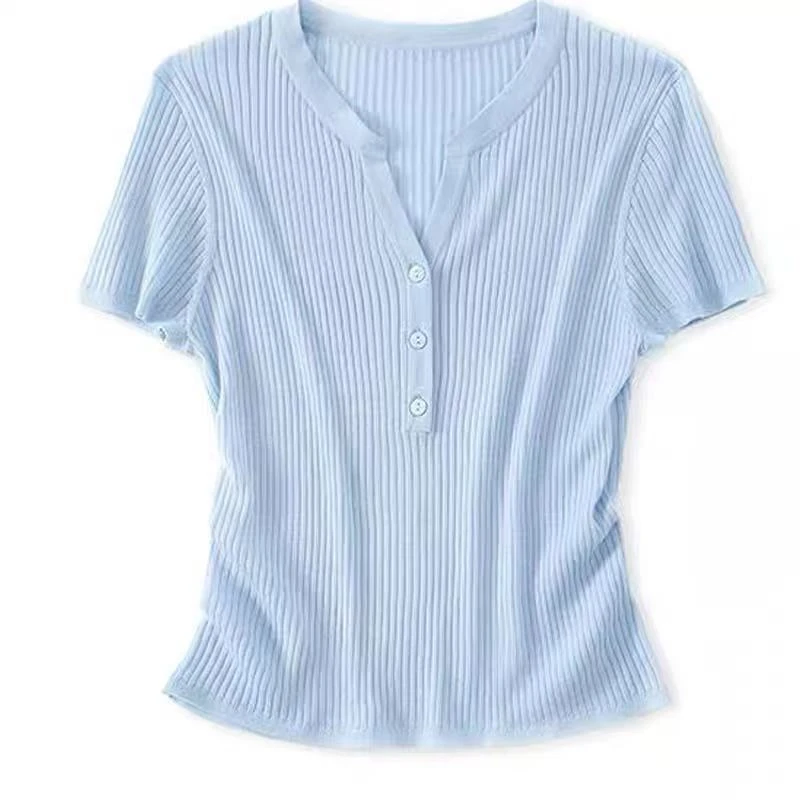 100莱赛尔天丝2025新款针织纯色半袖短袖T恤夏季气质百搭