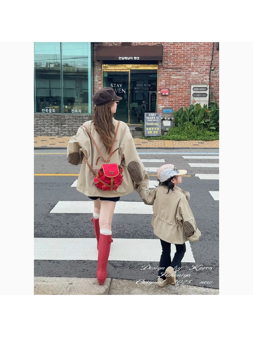 【英法老钱】四Hihoniya~2025秋季亲子复古拼接收腰防风高级风衣