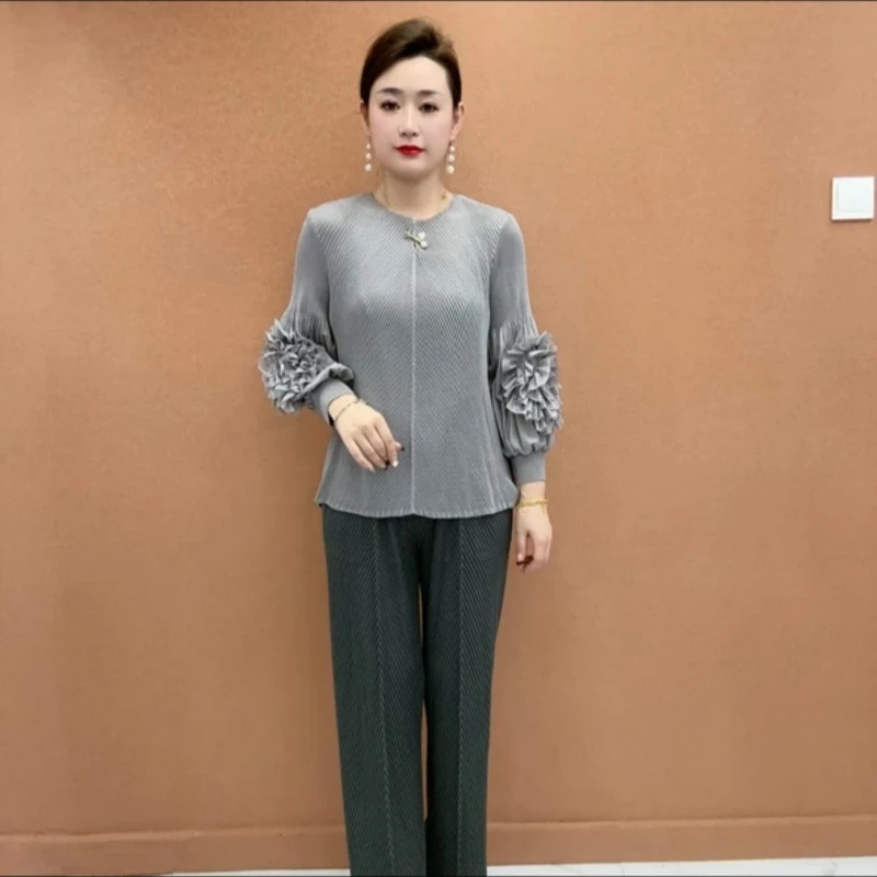 妈妈装褶皱上衣百搭宽松显瘦短袖T恤女春夏季新款