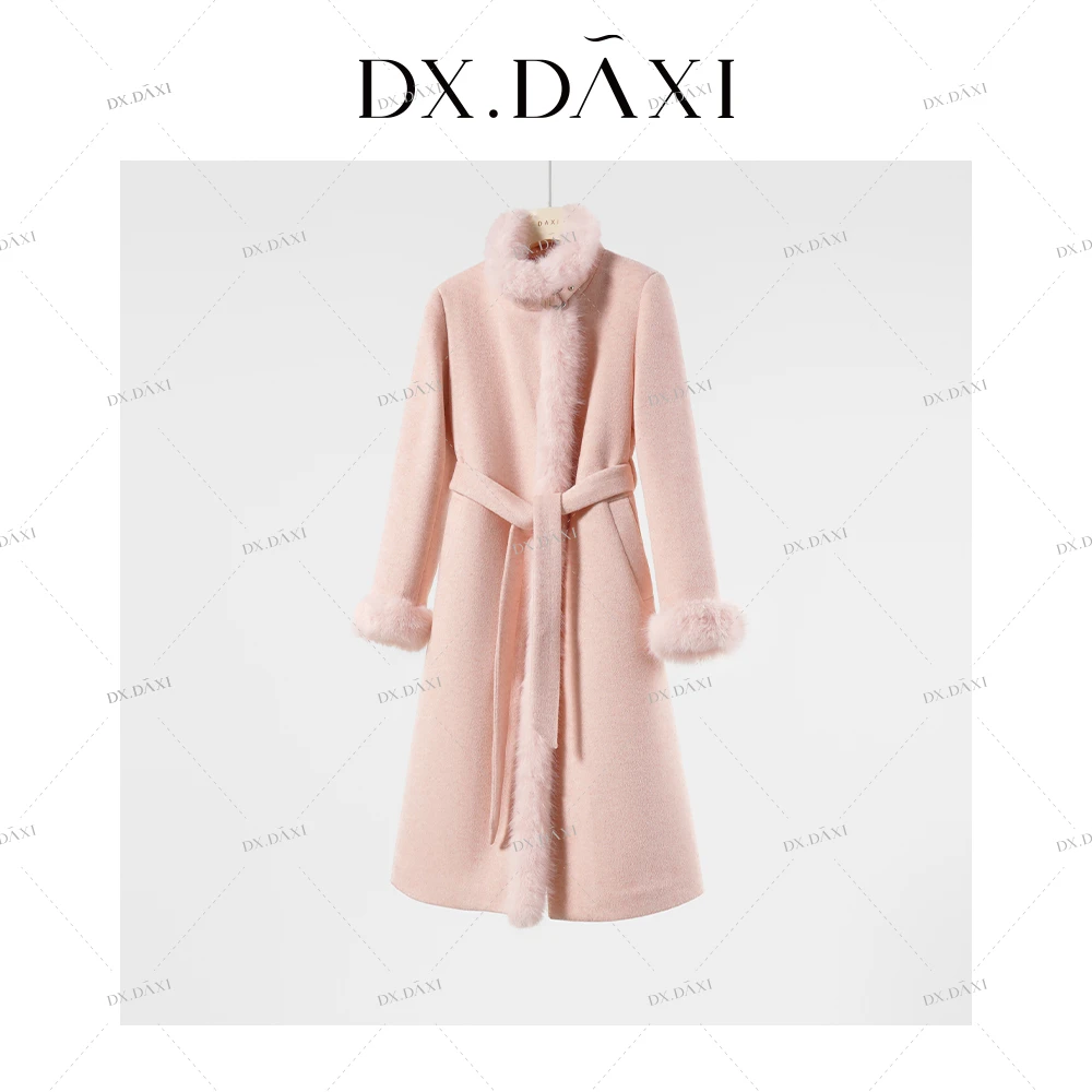 代大喜【蜜度满分】百搭毛毛拼接中长款大衣2024冬季新款粉色羽绒服