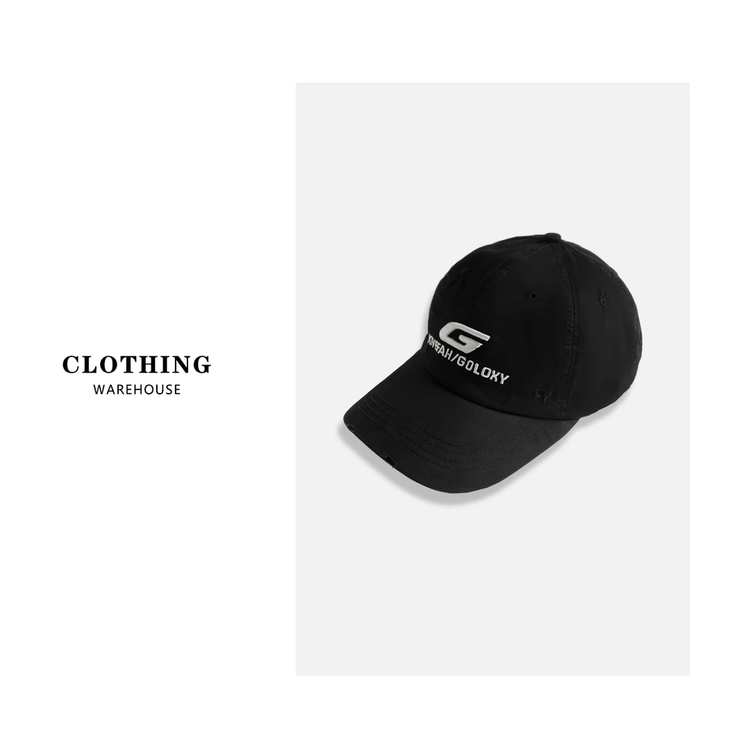 C072  G字母水洗破洞棒球帽D-13黑色