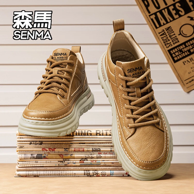 SENMA/森马复古男鞋冬季高帮防滑耐磨商务休闲鞋厚底增高工装板鞋