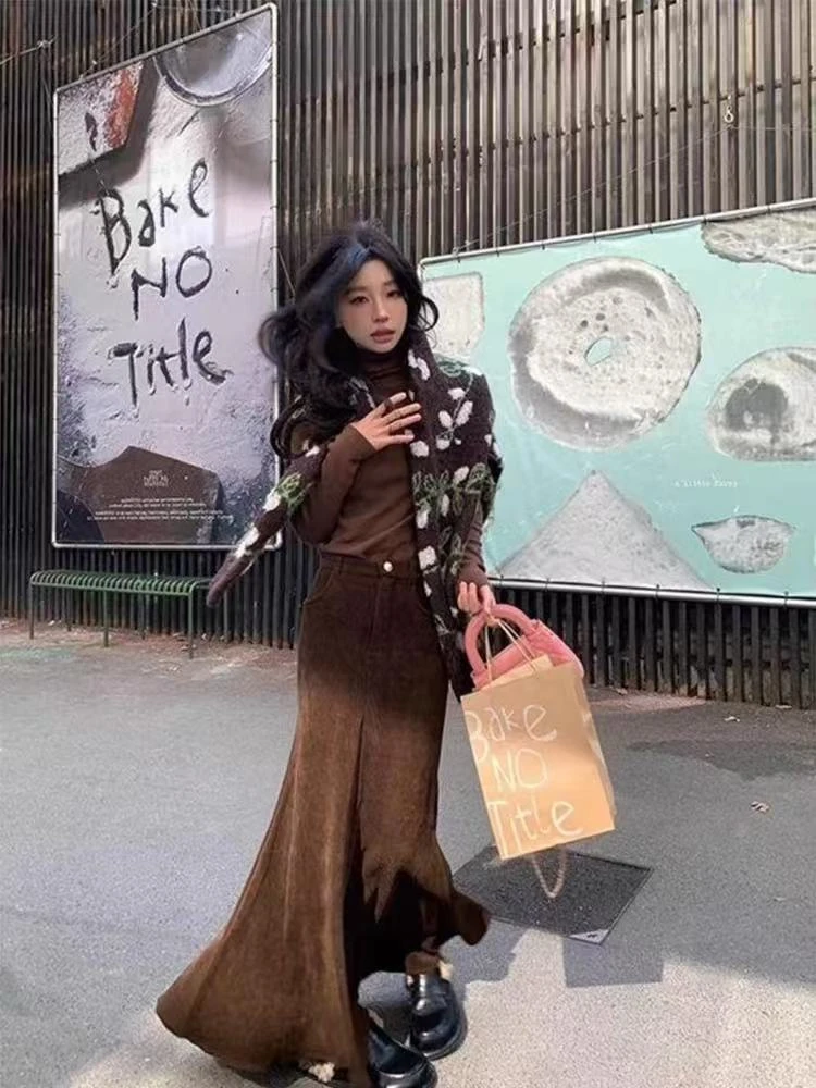 复古灯芯绒裙子女秋冬修身显瘦长款高腰包臀鱼尾半裙a6-5