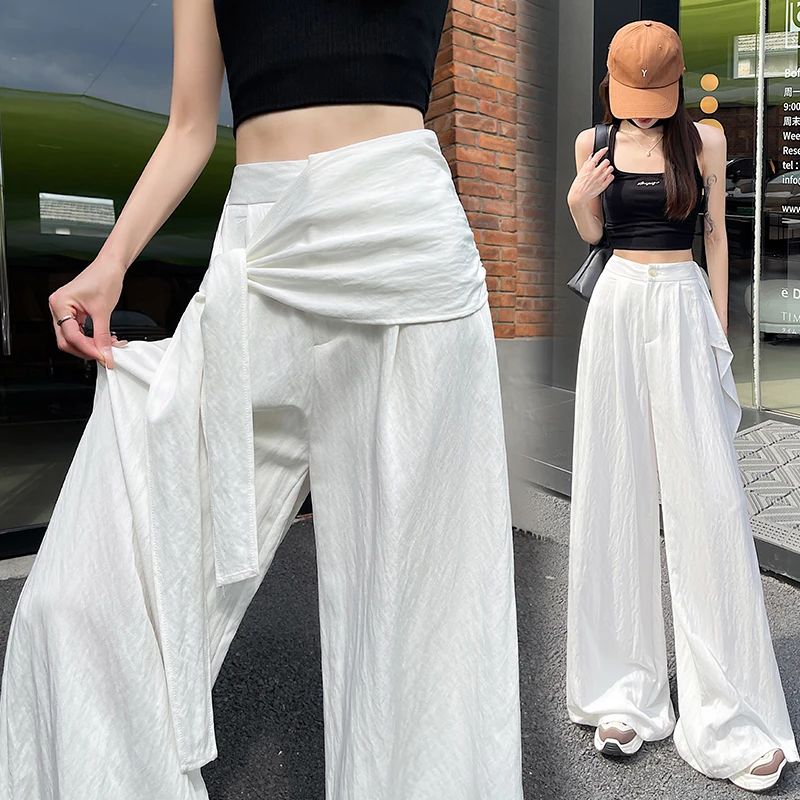 实拍高腰水洗假两件绑带春夏季百搭屁帘西装多巴胺风格衣服纯欲风